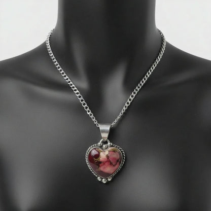 Byron Begay - Heart Pendant - Sterling Silver & Dahlia Rose Composite - Handmade Native American
