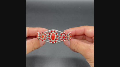 Women's Red Coral and Sterling Silver Cuff - Handcrafted Native American