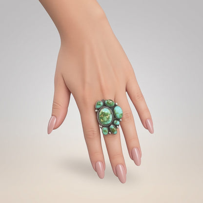 Larry Yazzie - Medium Freeform Cluster Ring - Sterling Silver & Sonoran Turquoise - Handmade Native American