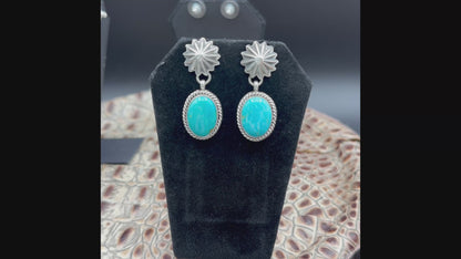 Solitaire - Turquoise and Sterling Silver - Drop Earrings - E. Richards - Handcrafted Native American