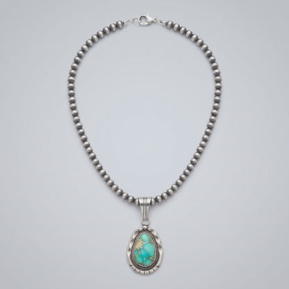 Steve Yellowhorse Teardrop Pendant – Genuine Turquoise and Sterling Silver - Handmade Native American (B)