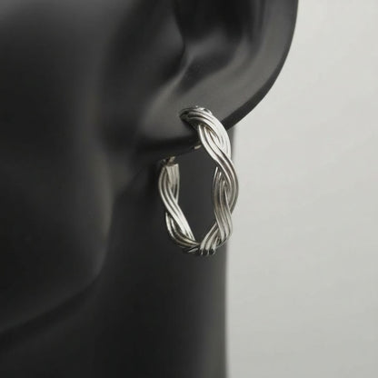 Stud Hoop Earrings - Braided Sterling Silver - Artisan Jewelry