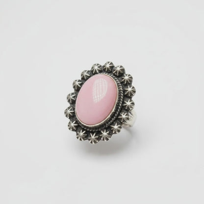 Adjustable Ring - Queen Pink Conch Cabochon and Sterling Silver– Handmade Native American