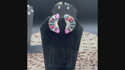 Cluster Sterling Silver and Pink Dream Stud Earrings - Handcrafted Native American by JW