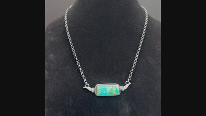 Turquoise and Sterling Silver Longhorn Bar Necklace - Handcrafted Native American