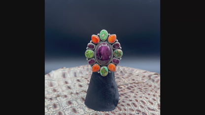 Eloise Richards - Multi Color Spiny Oyster and Turquoise Statement Ring - Handcrafted Native American