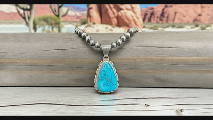 Tear Drop - Turquoise & Sterling Silver Solitaire Pendant - Rick Tolino - Handcrafted Native American