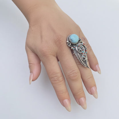 Jimmy Lee - Medium Adjustable Crawler Ring - Sterling Silver & Golden Hills Turquoise - Handmade Native American
