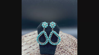 Turquoise and Sterling Silver Drop Earrings - Handcrafted Native America