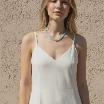 4MM Heishi Necklace – Genuine Turquoise with Sterling Silver Barrel Bead -  Handmade Native American