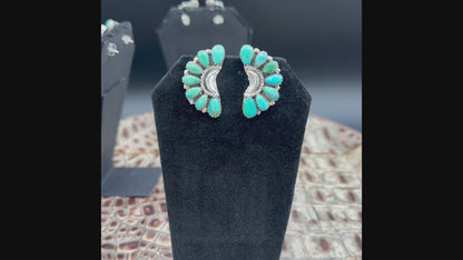 Cluster Sterling Silver and Turquoise Stud Earrings - Handcrafted Native American by JW
