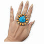 Thomas Francisco - Turquoise Cabochon and Spiny Oyster Cluster Ring - Handmade Native Navajo