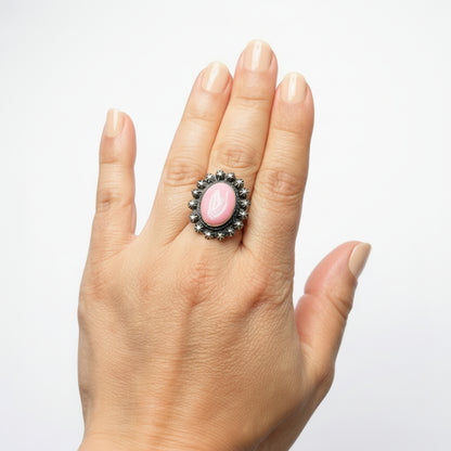 Adjustable Ring - Queen Pink Conch Cabochon and Sterling Silver– Handmade Native American