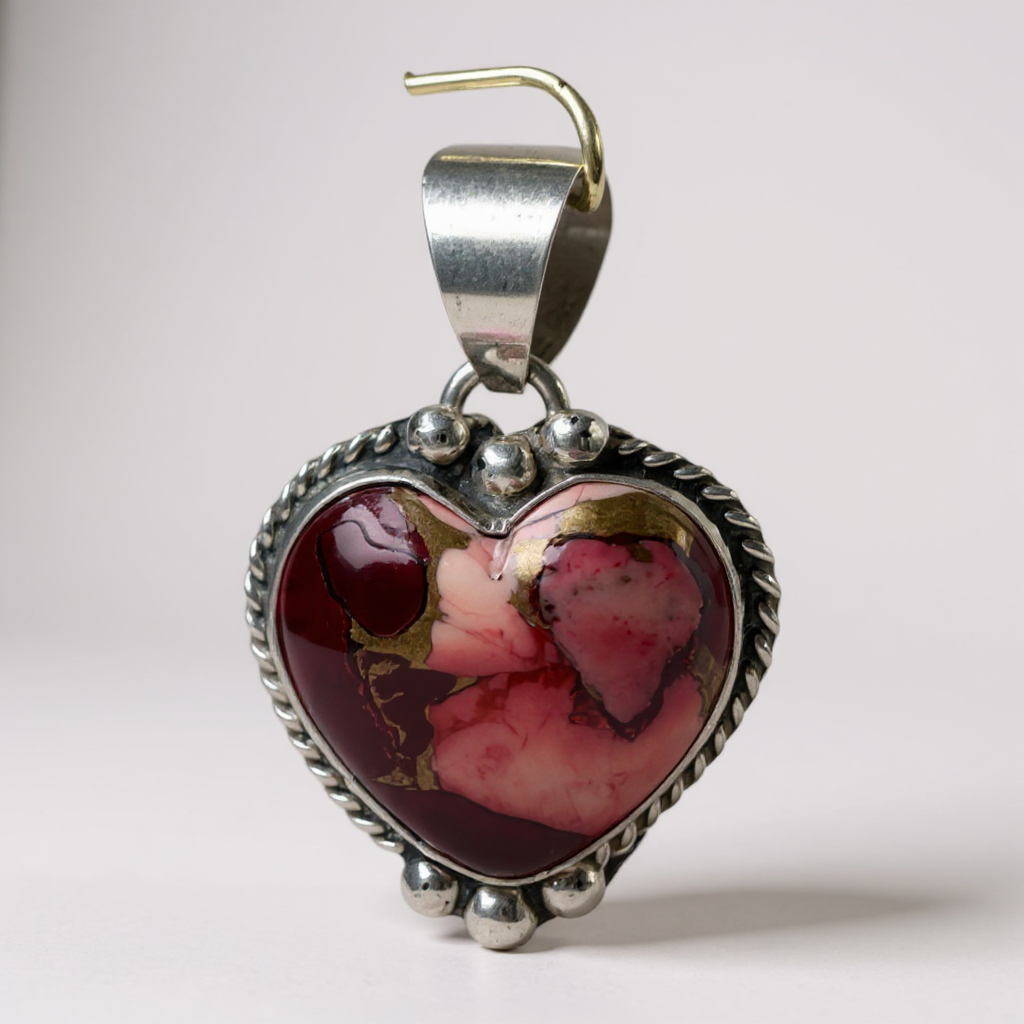 Byron Begay - Heart Pendant - Sterling Silver & Dahlia Rose Composite - Handmade Native American