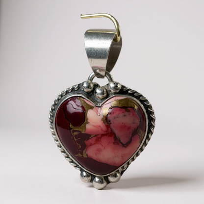 Byron Begay - Heart Pendant - Sterling Silver & Dahlia Rose Composite - Handmade Native American