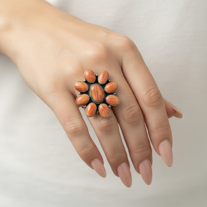 Tom Sam - Spiny Oyster Cluster Ring - Handmade Navajo Native American