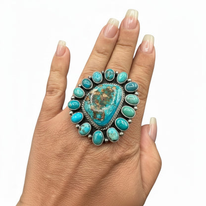 Thomas Francisco - Turquoise Cabochon Cluster Ring - Handmade Native Navajo