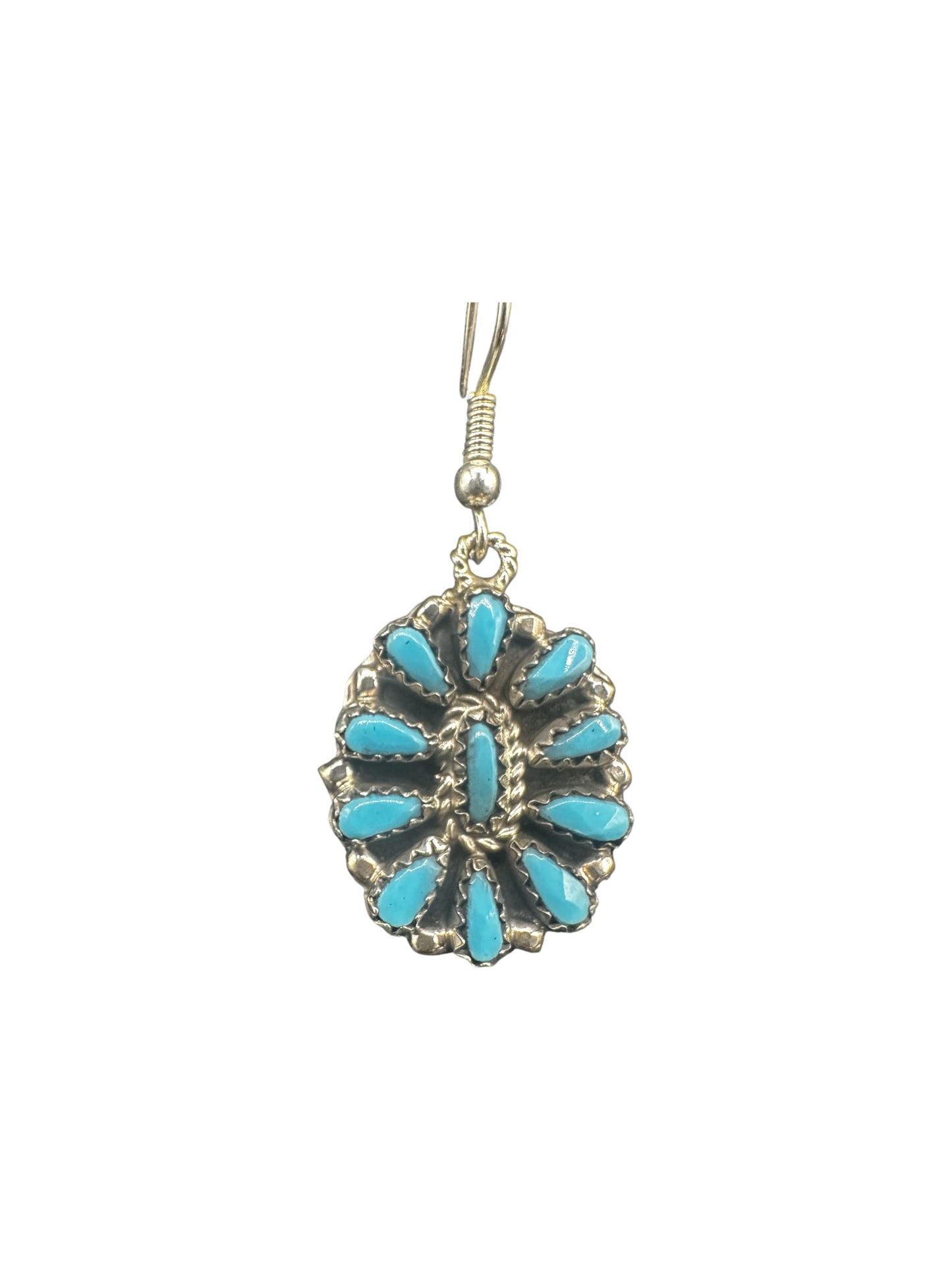 Small Zuni Inlay Cluster Dangle Earrings – Sterling Silver & Genuine Turquoise -  Authentic Native American Handmade – Marcella James