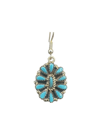 Small Zuni Inlay Cluster Dangle Earrings – Sterling Silver & Genuine Turquoise -  Authentic Native American Handmade – Marcella James