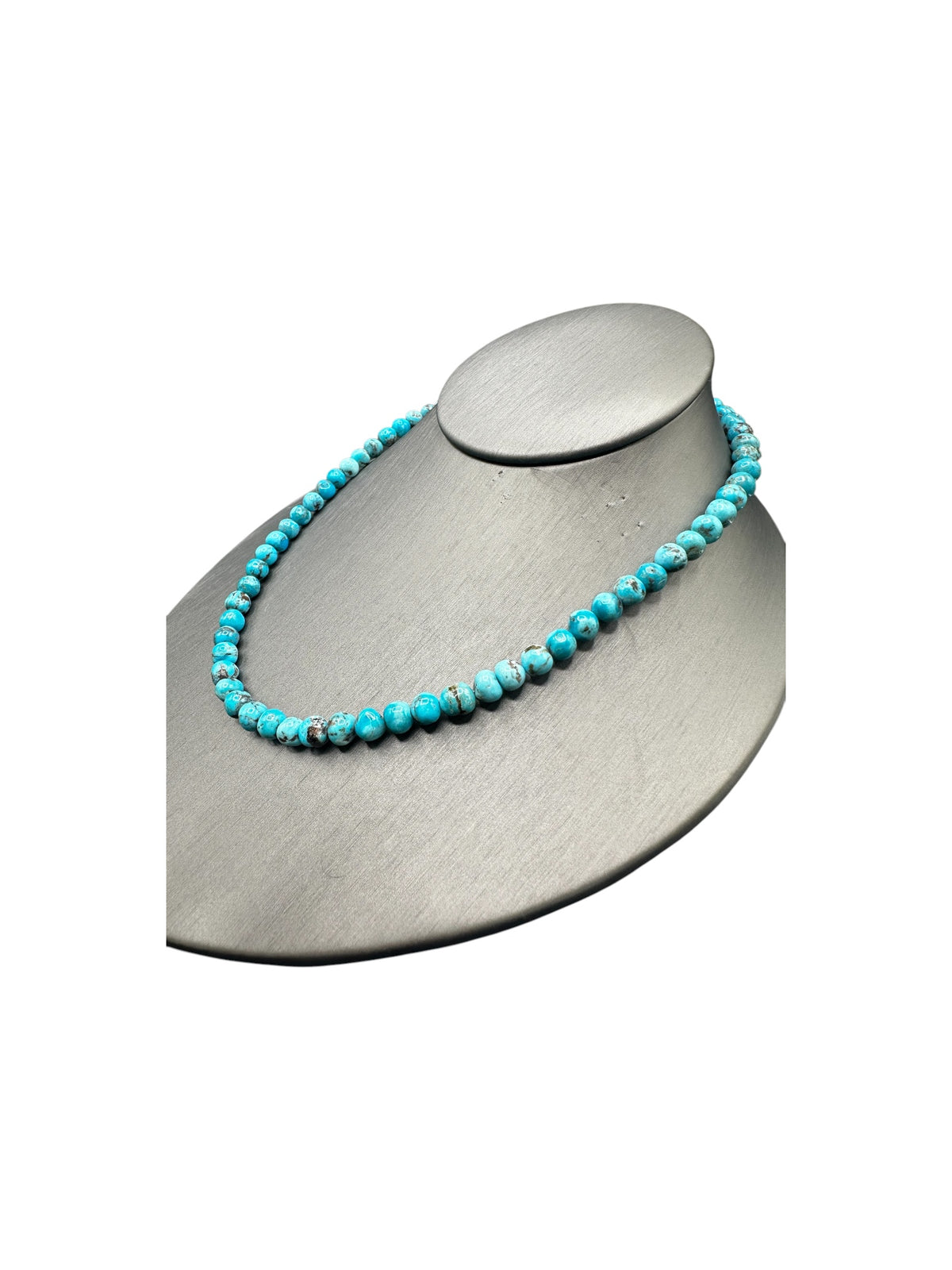 6MM Kingman Blue Turquoise Pearl Necklace -  Hand Strung Artisan Collection