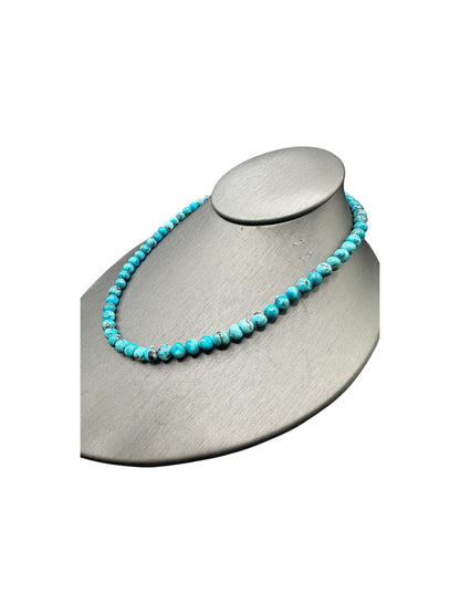 6MM Kingman Blue Turquoise Pearl Necklace -  Hand Strung Artisan Collection