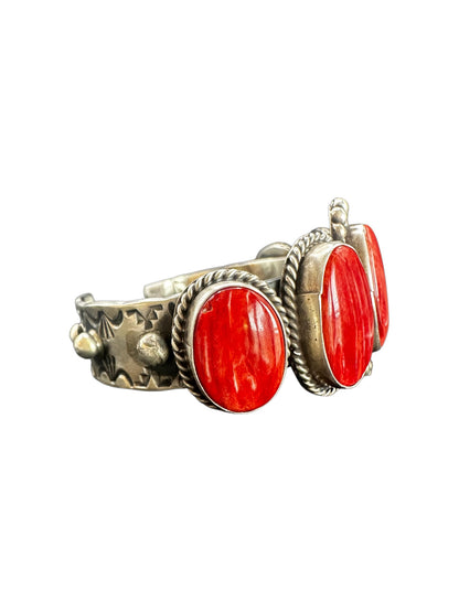 Harrison Yazzie - Spiny Oyster and Sterling Silver Cuff - Handmade Native American
