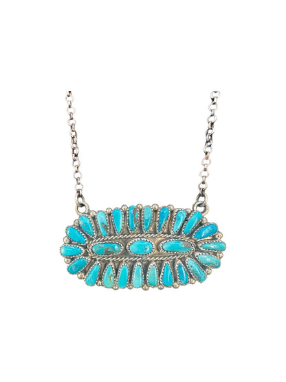 Justin Wilson - Zuni Bar Pendant w. Chain Necklace - Genuine Turquoise & Sterling Silver - Handcrafted Native American