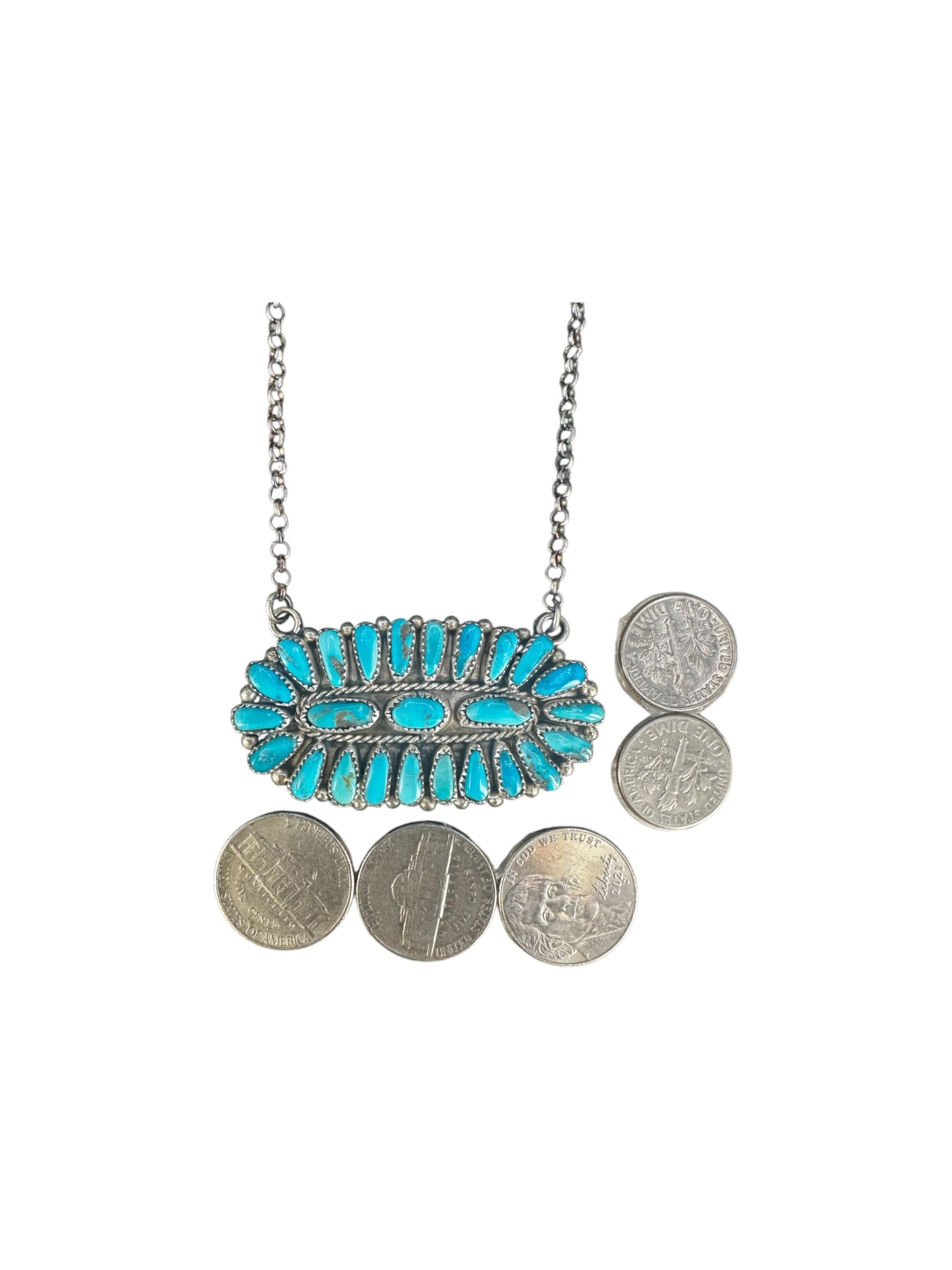Justin Wilson - Zuni Bar Pendant w. Chain Necklace - Genuine Turquoise & Sterling Silver - Handcrafted Native American