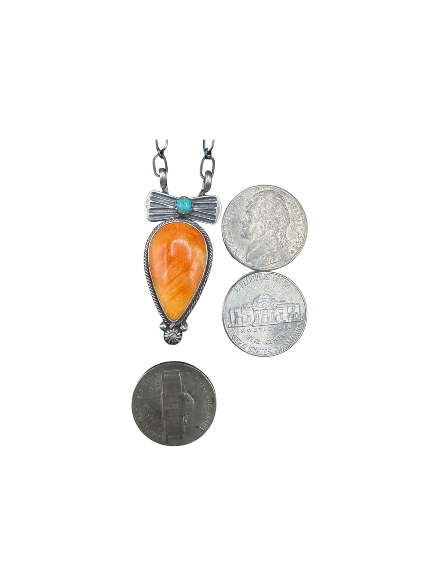 Verley Betone - Teardrop & Bow Pendant & Necklace - Genuine Spiny Oyster & Sterling Silver - Handmade Native American