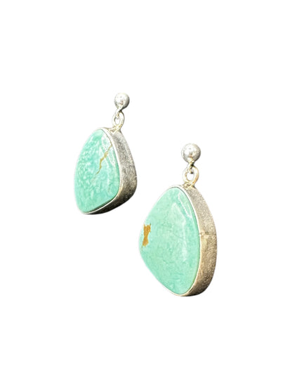 Shirley Henry - Cabochon Drop Dangle Earrings- Sterling Silver & Genuine Turquoise - Handmade Native American