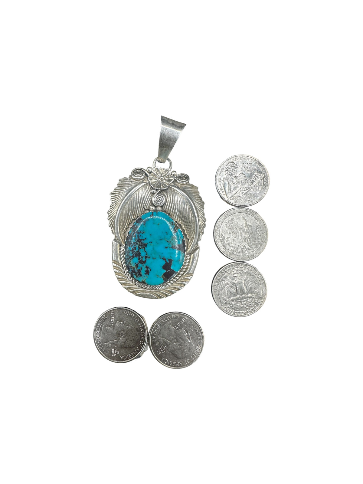Ray Begay - Vintage Cabochon Pendant - Genuine Turquoise & Sterling Silver - Handmade Native American