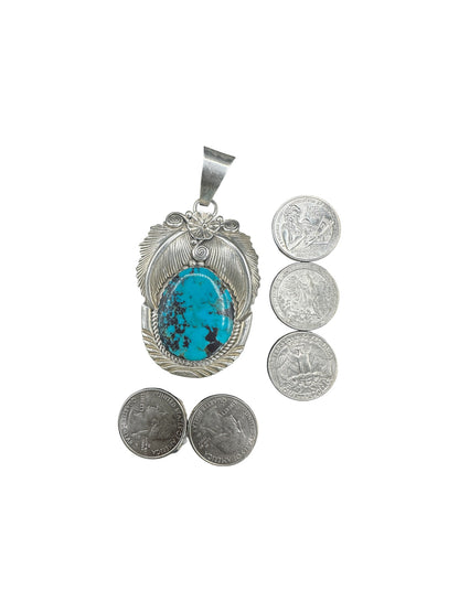 Ray Begay - Vintage Cabochon Pendant - Genuine Turquoise & Sterling Silver - Handmade Native American
