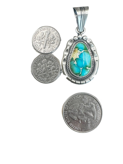 Steve Yellowhorse Teardrop Pendant – Genuine Turquoise and Sterling Silver - Handmade Native American (B)