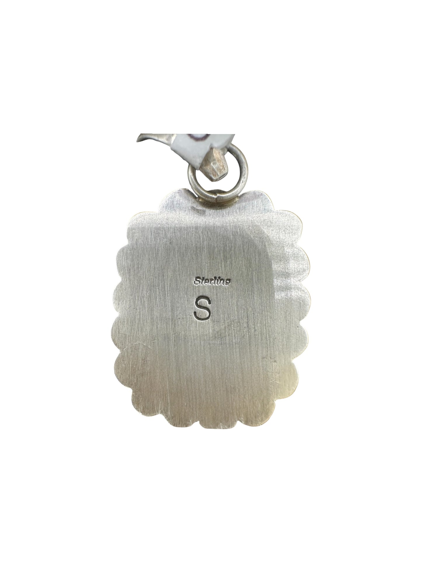 Square White Buffalo Cabochon Pendant with Multi Stone Turquoise Frame - Handcrafted Native American - Spencer Collection