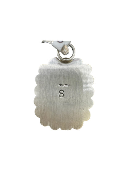 Square White Buffalo Cabochon Pendant with Multi Stone Turquoise Frame - Handcrafted Native American - Spencer Collection