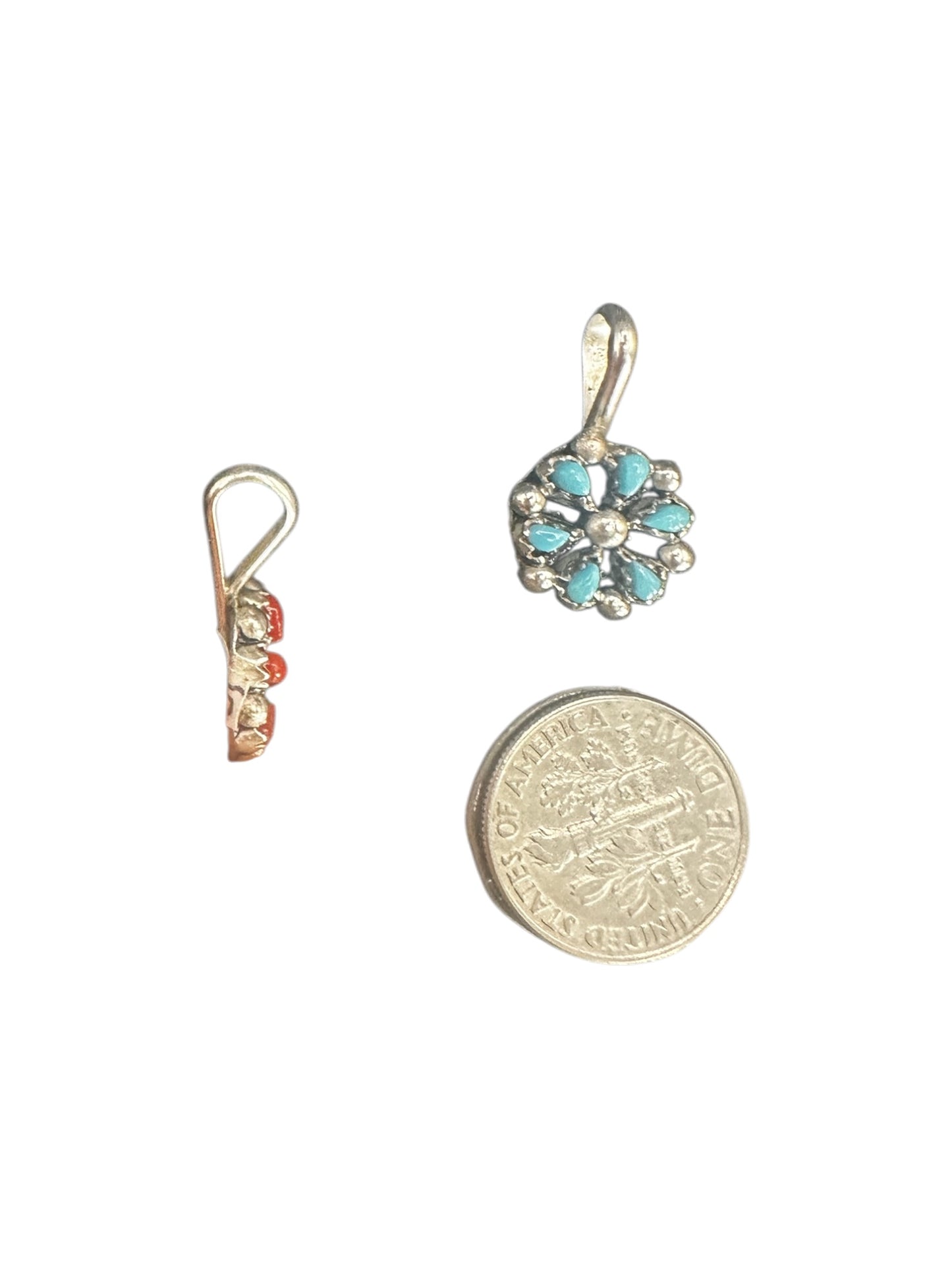 Small Zuni Needle/Inlay Charm - Genuine Gemstones &  Sterling Silver - Handmade Native American