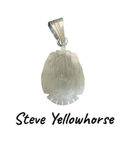 Steve Yellowhorse Teardrop Pendant – Genuine Turquoise and Sterling Silver - Handmade Native American (B)