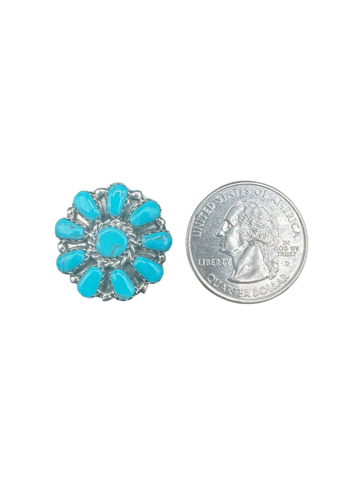 Medium Multi Stone Cluster Ring  – Sterling Silver & Genuine Turquoise -  Authentic Handmade Native American by Jennifer Begay