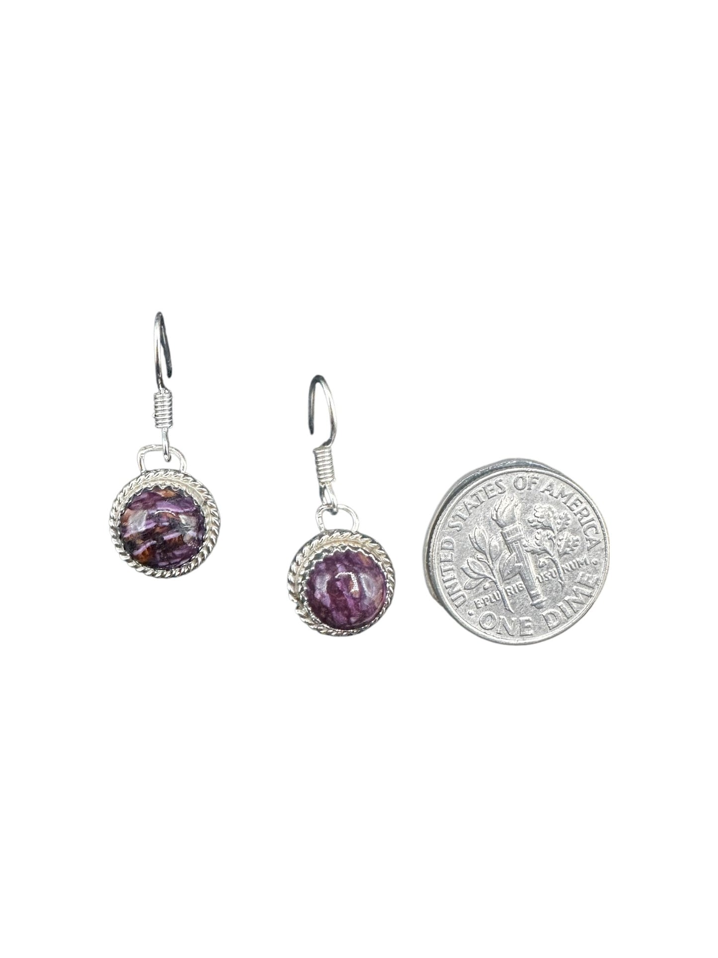 Small Cabochon Hook Earrings - Purple Spiny Oyster - Artisan Collection