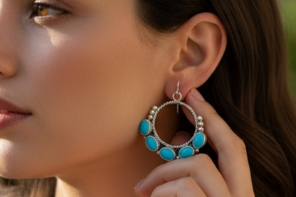 Marcella James - Turquoise and Sterling Silver - Hook Earrings - Handcrafted Native American