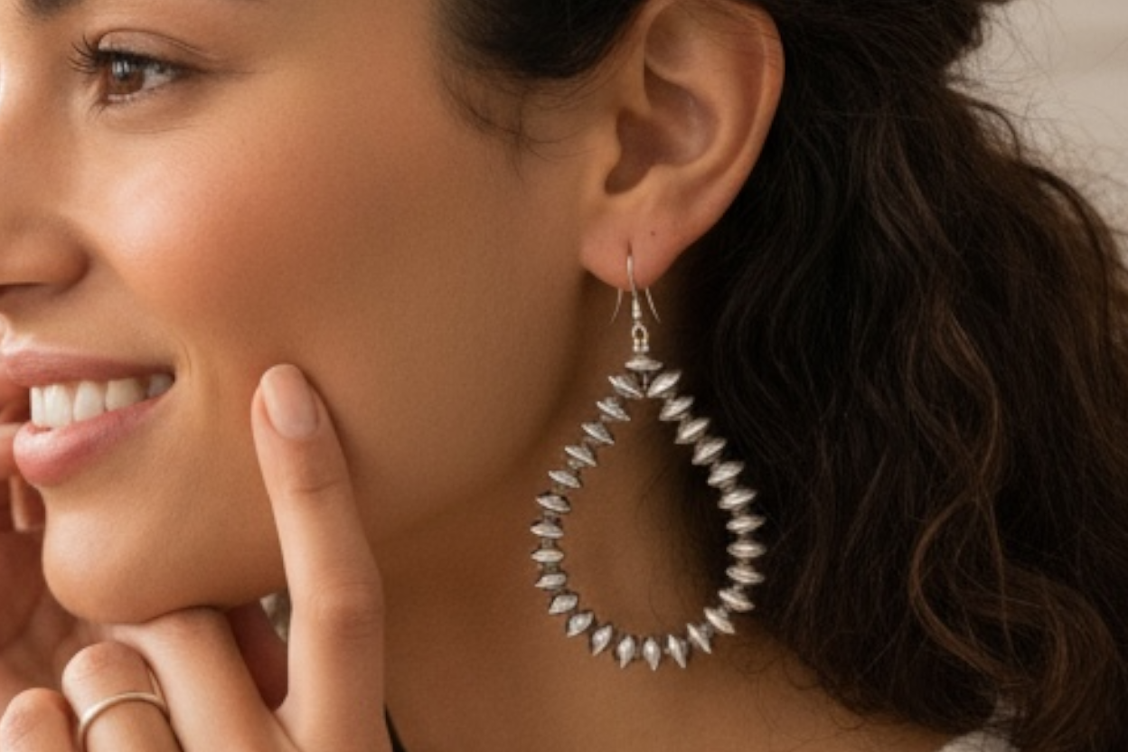 Teardrop - 5MM Saucer Beads - Oxidized Sterling Silver Dangle Earrings - Hand Strung