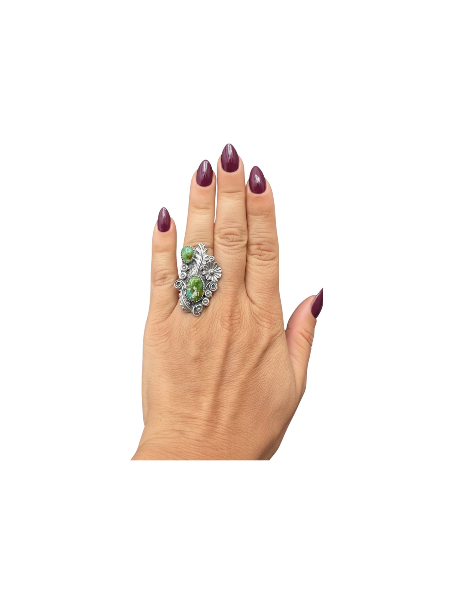 Medium Crawler Ring - Sterling Silver & Sonoran Turquoise - Handmade Native American by Harry B Yazzie (HBY)