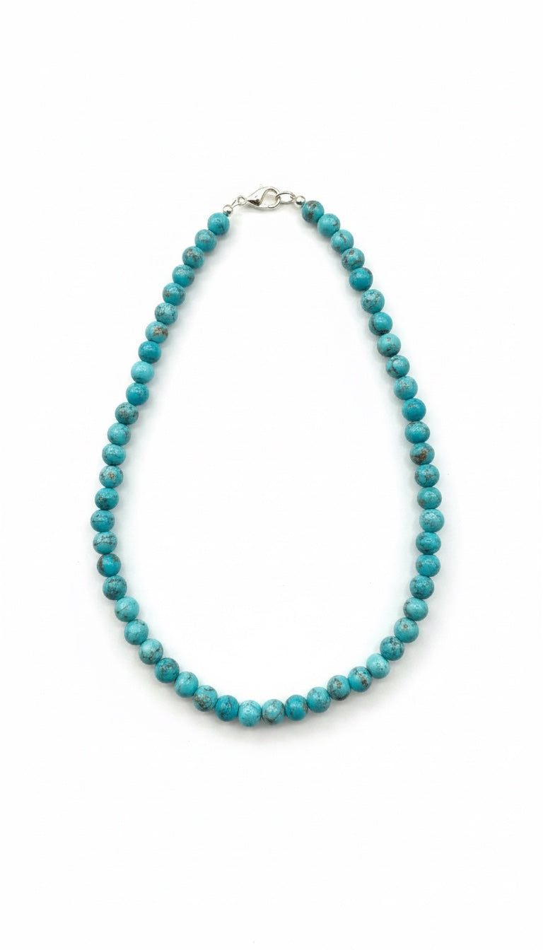 6MM Kingman Blue Turquoise Pearl Necklace -  Hand Strung Artisan Collection