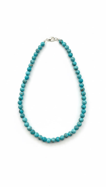 6MM Kingman Blue Turquoise Pearl Necklace -  Hand Strung Artisan Collection