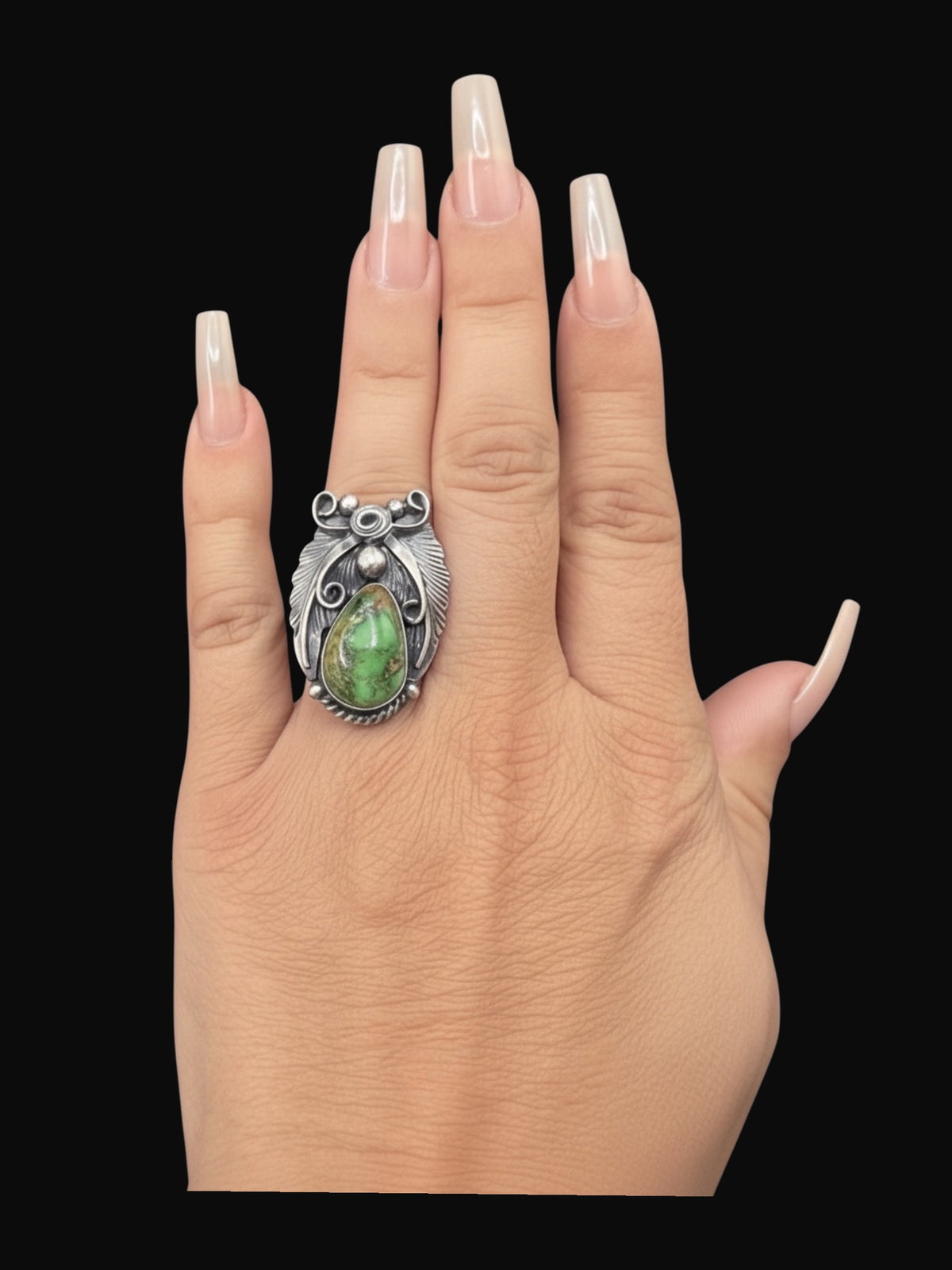 Jimmy Lee - Medium Adjustable Cabochon Ring - Sterling Silver & Sonoran Turquoise - Handmade Native American