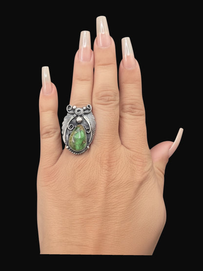 Jimmy Lee - Medium Adjustable Cabochon Ring - Sterling Silver & Sonoran Turquoise - Handmade Native American