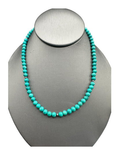 6MM Kingman Teal Turquoise Pearl Necklace -  Hand Strung Artisan Collection