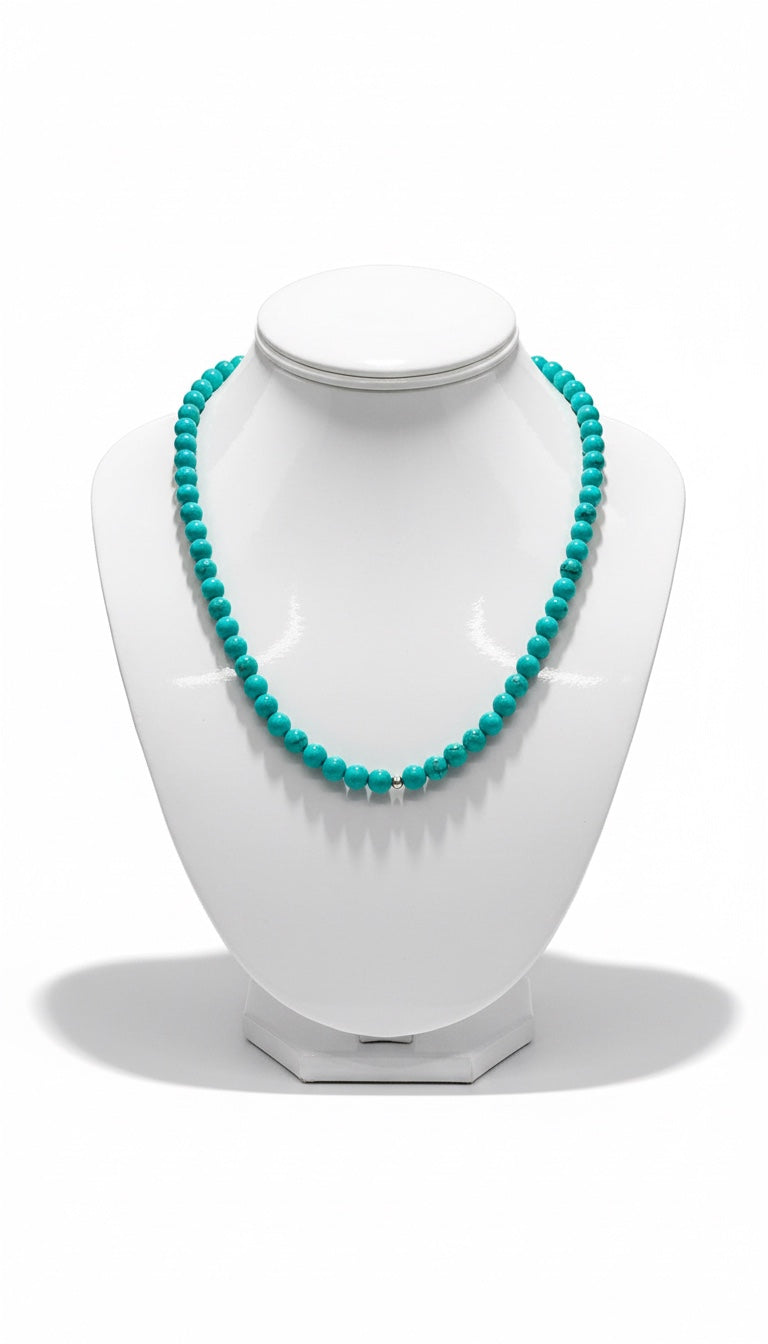 6MM Kingman Teal Turquoise Pearl Necklace -  Hand Strung Artisan Collection