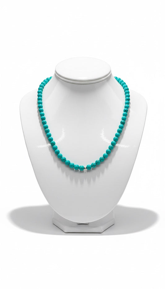 6MM Kingman Teal Turquoise Pearl Necklace -  Hand Strung Artisan Collection
