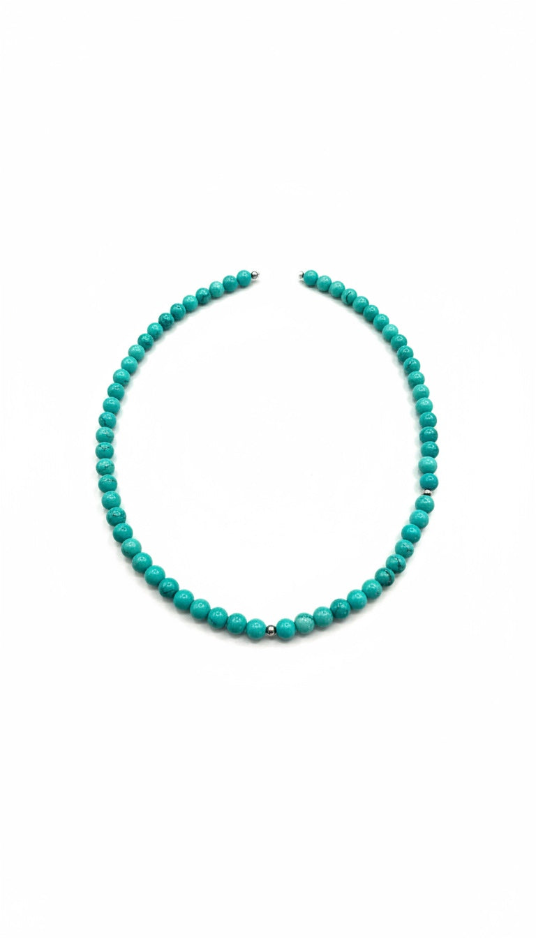 6MM Kingman Teal Turquoise Pearl Necklace -  Hand Strung Artisan Collection